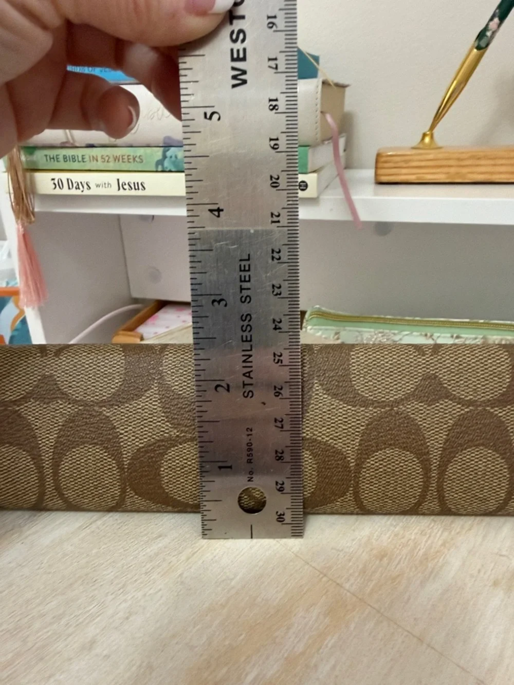 Coach Brown Signature Canvas Pencil Case with Gold Zipper - Picture 7 of 8